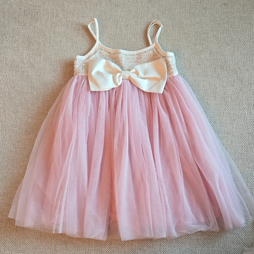 Tutu Du Monde Pink Tulle Party Dress with Cream Bow